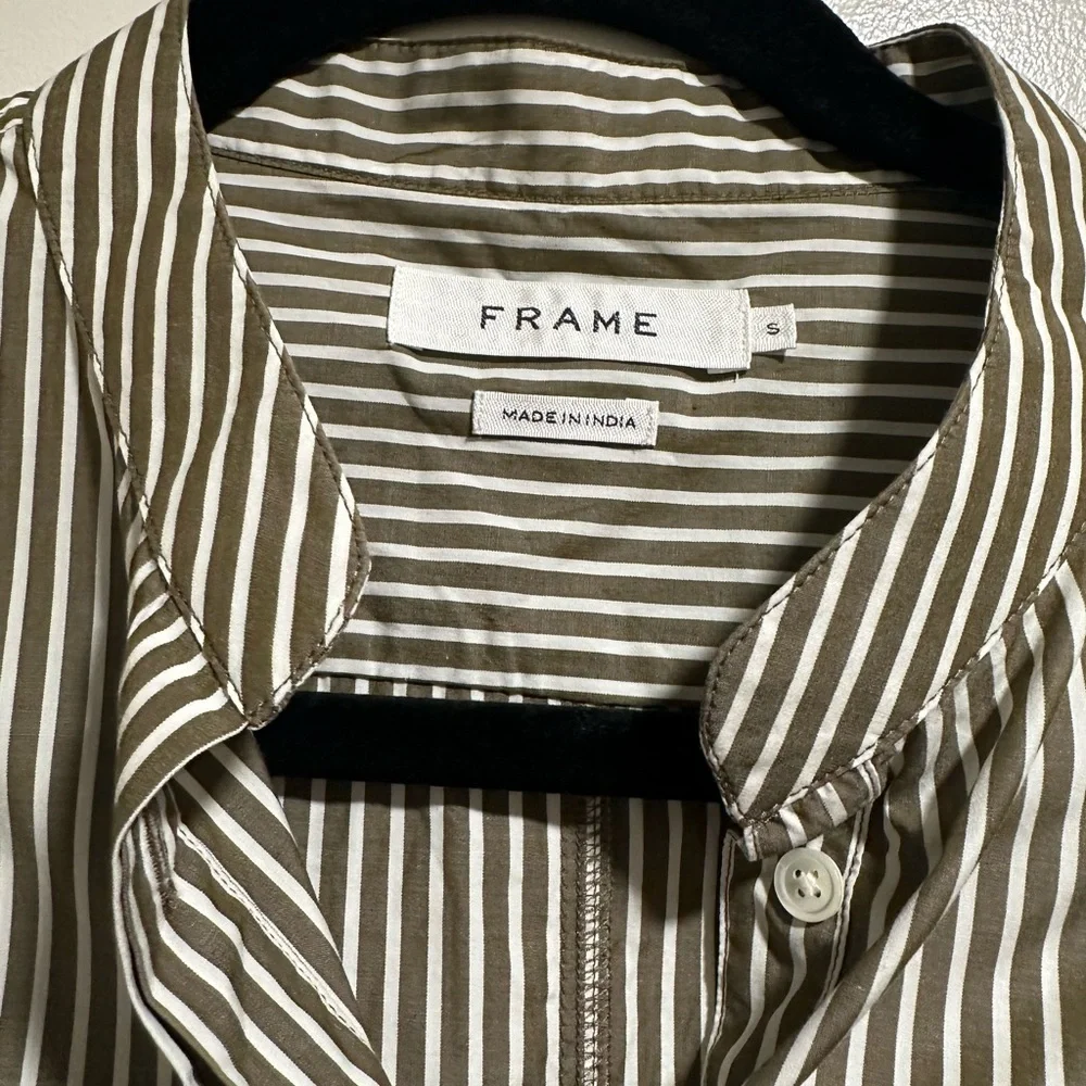 Frame Sage Green Bell Sleeved Striped Poplin Shirt - Picture 6 of 8